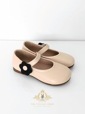 NWT Cute Children's Mary Jane Flats for Girls Kids Shoes Flower Cream Black 12.5